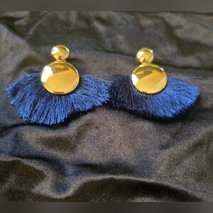 Elegant Gold and Blue Tassel Earrings